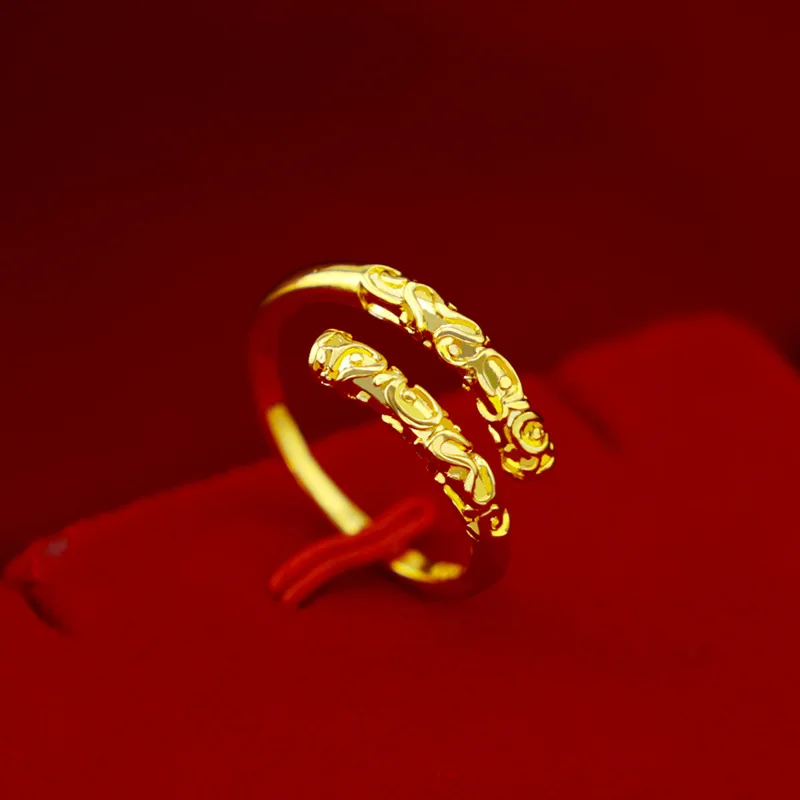 

Korean Fashion 14K Yellow Gold Ring Jewelry Adjustable Golden Cudgel Unisex Women Men Rings for Couple Party Birthdays Gifts