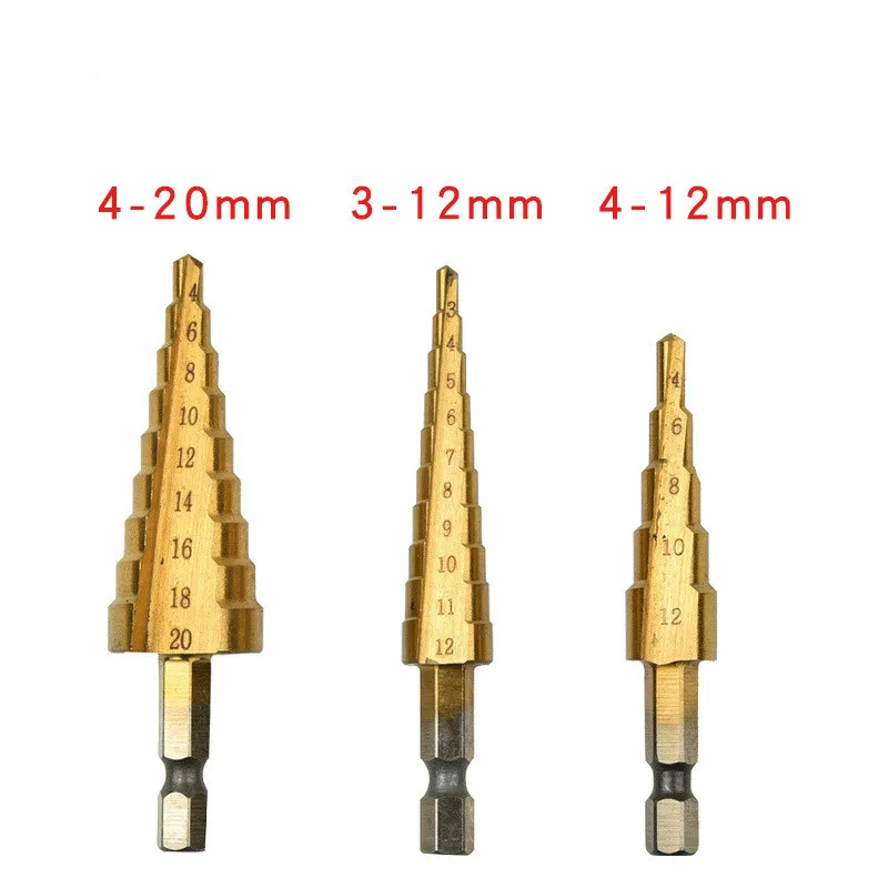 Ступенчатые сверла из титановой стали 3 шт. 12 мм 4 20 мм|Наборы ручных инструментов|