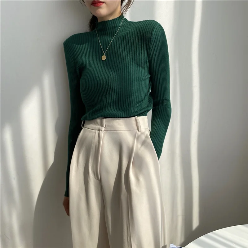 Autumn Winter Turtleneck Women Sweater Solid Knitted Pullovers Casual Slim Long Sleeve Female Knitwear 2022 Lady 11316 | Женская одежда