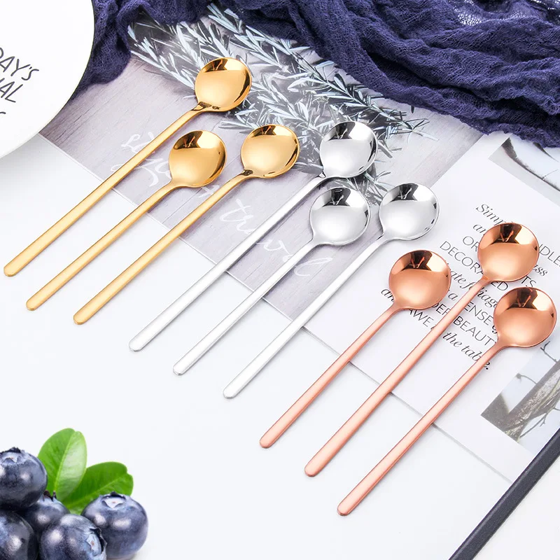 

GOALONE 2Pcs Soup Spoon Set 304 Stainless Steel Ice Cream Party Dessert Spoons Teaspoon Gold Tea Coffee Cold Drink Kids Spoon
