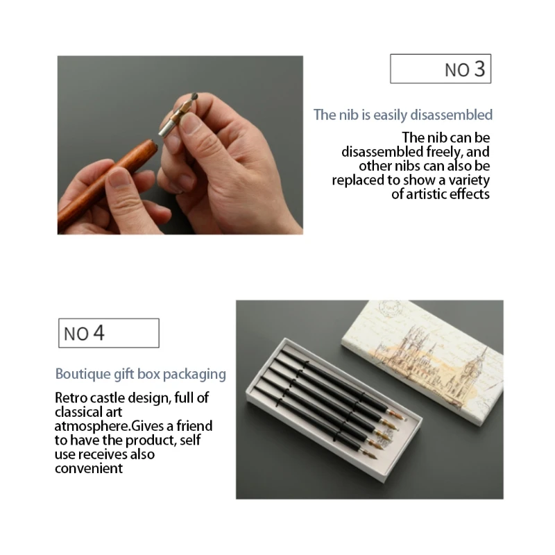 

5 Pcs Literary Retro Wooden Ink Pen 5 Nibs Set Antique Dip Calligraphy Writing Pen Office Stationery Writing Tools