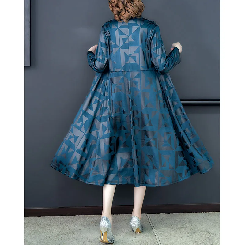 

High-quality Trench Coat Female Women's Long Windbreaker Imitate Silk Spring Autumn Single-breasted Printing Coat Outwear 5XL