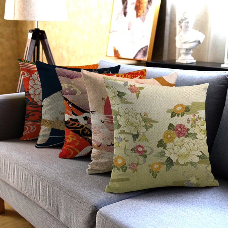 

Japanese Style Cushion Cover for Living Room Decoration Office Chairs Pillow Case Square Linen Decoratiove Throw Pillowcase