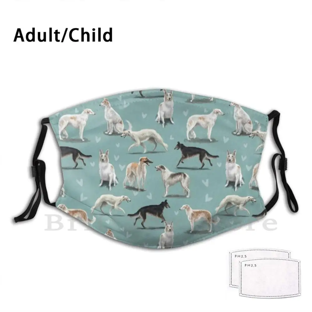 

Моющаяся маска для взрослых и детей Borzoi, маска для рта Borzoi, русские Волчья, шелковая Ветрозащитная маска, Очаровательная маска