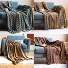 Большое вязаное Клетчатое одеяло в богемном стиле, флисовое покрывало на диван, украшение для отеля, ворсовое одеяло с воздушной подкладкой и кисточкой