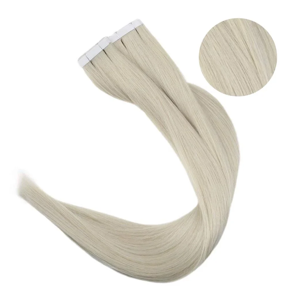 1000 White Blonde Полный блеск, сплошной цвет, лента для наращивания, человеческие волосы, 100 г, 40 шт., лента для волос, кожа, уток, машина для наращивания, Remy - Цвет: 1000 White Blonde