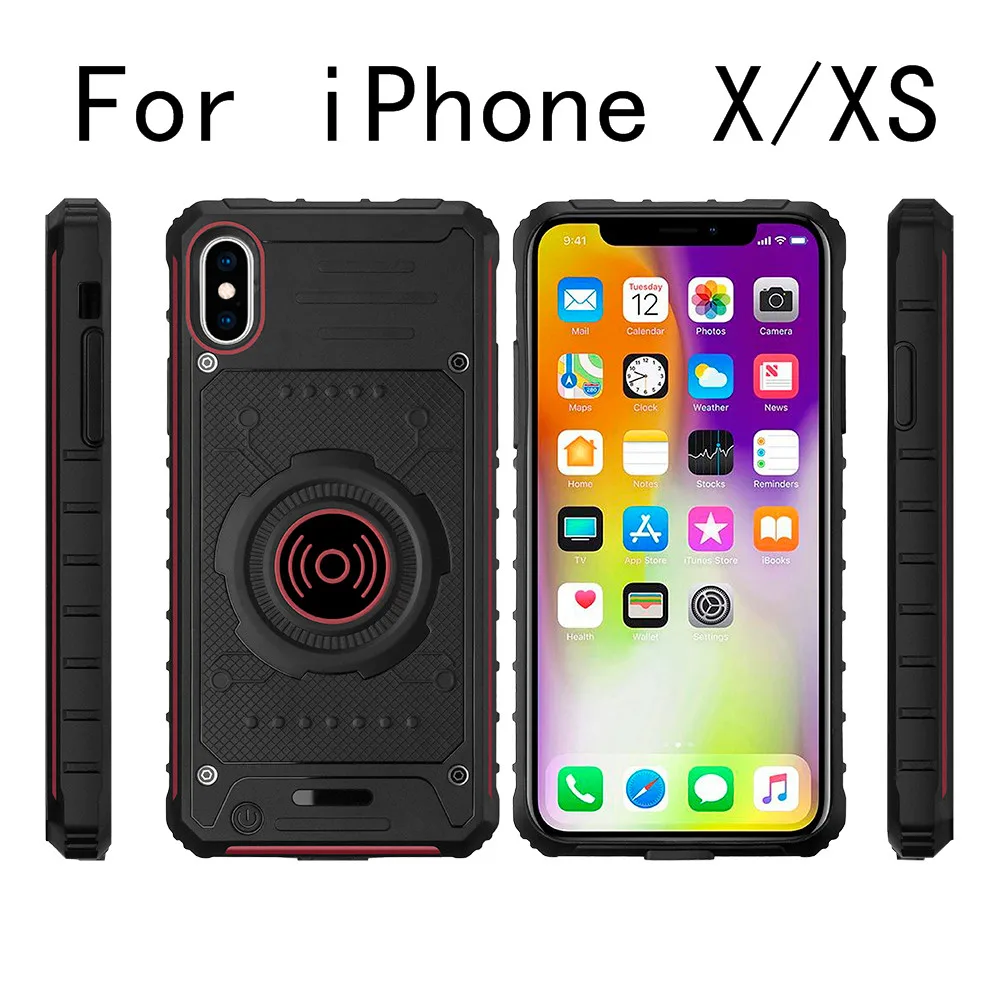 Беспроводное зарядное устройство батарея чехол для iPhone XS 6 6S 7 8 Plus три защиты power bank задняя крышка тонкий противоударный Задний зажим батарея - Цвет: iX-Red