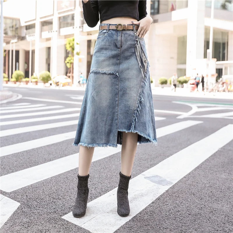 

Sexy Skirts Women 2021 Fashion Mid Calf Length Skirts Ladies High Waist Midi Skirt A-line Skirt With Irregular Frilled Edges