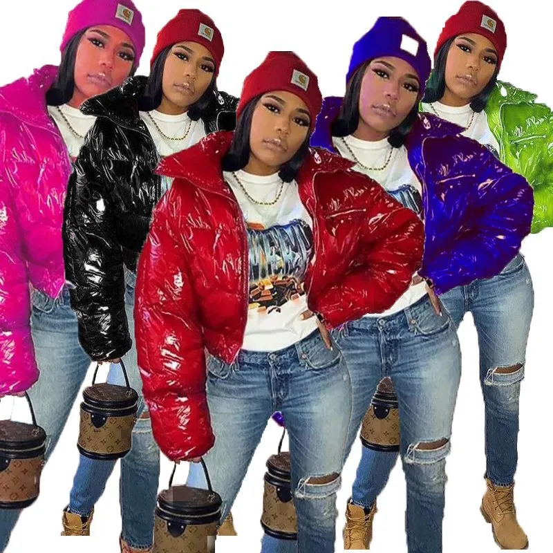 

Winter Clothes For Women 2022 PU Bread Coats Stand Neck Full Sleeves Solid Zipper Jacket Wear Cotton Coat S-2XL Street Wear