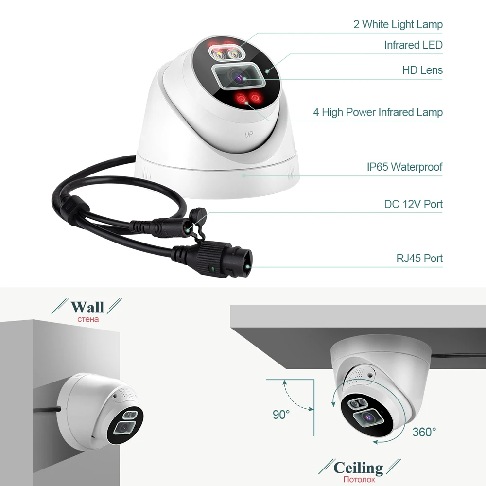 

8CH H.265 Video Surveillance NVR Kit HD 5MP PoE IP Camera Smart AI Face Detection Dome Camera System Color Night Vision