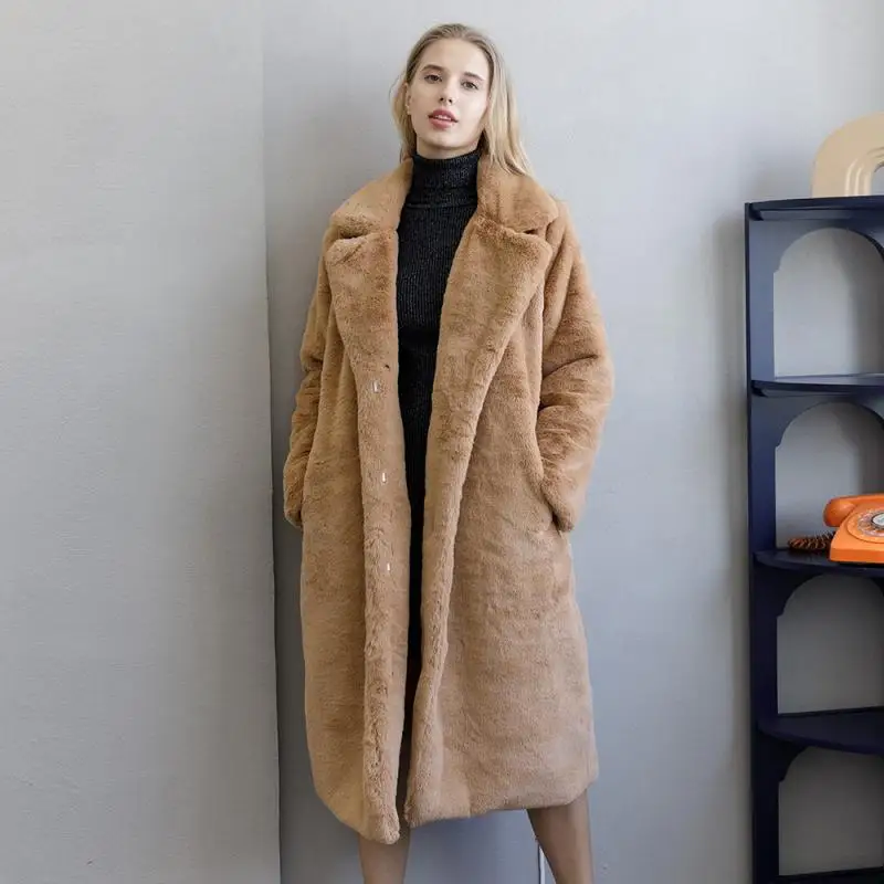 

Plus Size New Winter Women Long Faux Rabbit Fur Coat Loose Luxury Female Fur Coats Thickening Warm Faux Fur Coat