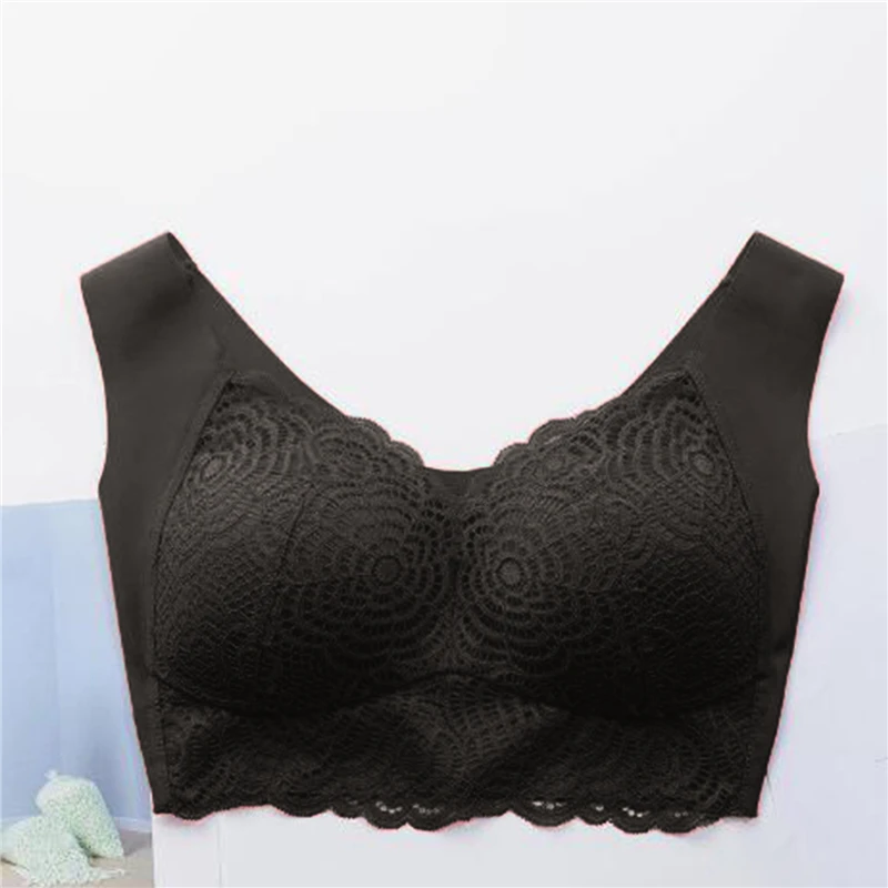 

Underwear Seamless Bra Women Cooling Gathers Shock-proof Pad Wireless Soft Intimate Vest-style Lace Beauty Back