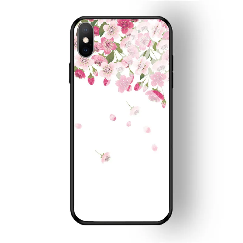 Чехол для телефона с цветочным рисунком для iPhone 7, 8, 6, 6S PLUS, XR, X, XS MAX, задняя крышка из закаленного стекла, чехол для iPhone 5 5S se, глянцевый противоударный чехол
