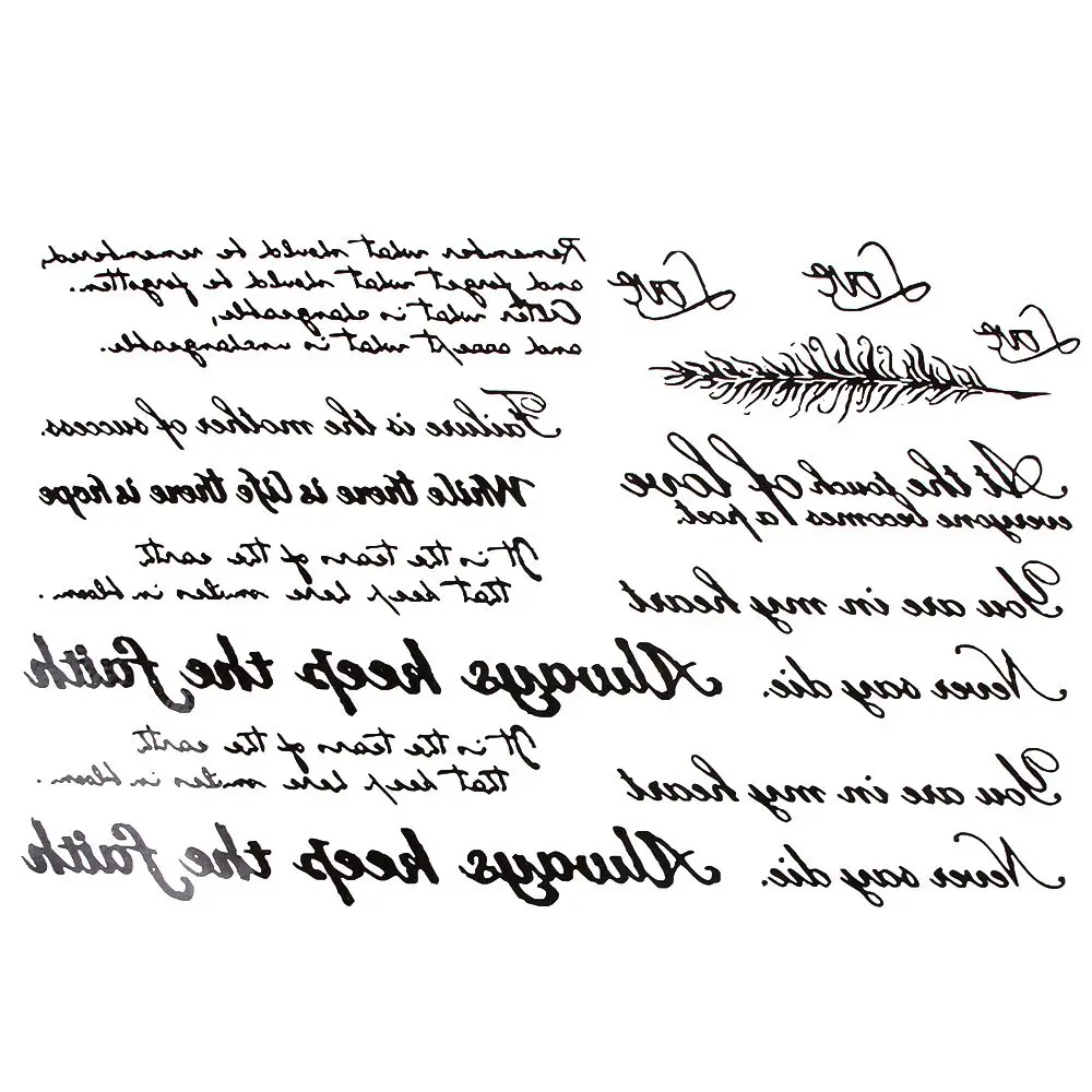 1 лист водостойкая наклейка с черными буквами и перьями|Временные тату| |