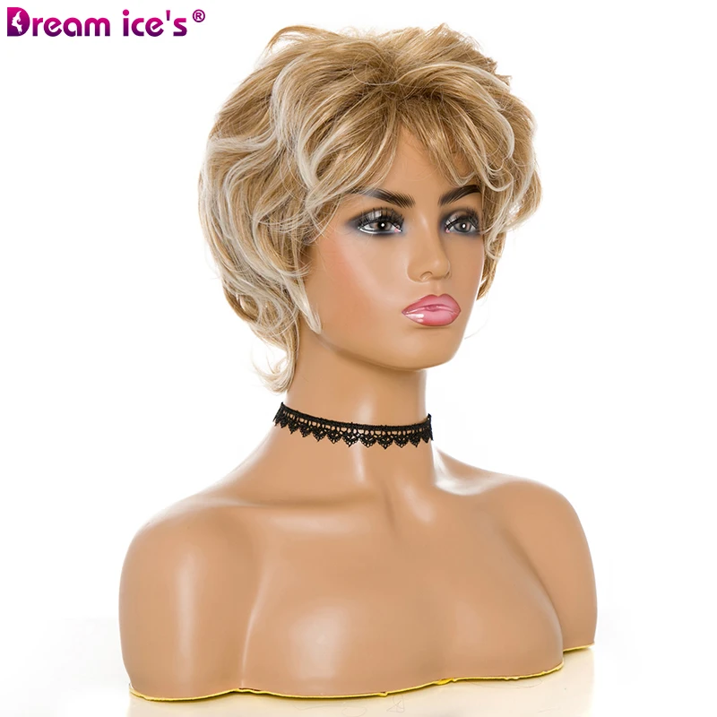 Короткий кудрявый парик блонд с челкой синтетические парики натуральные