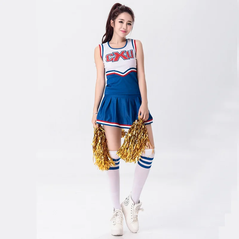 

Free shipping Girls Cheerleader Uniform School Girl Costume Full Outfits Fancy Dress Costume top+skirt 2pcs 2 colors S-2 XL