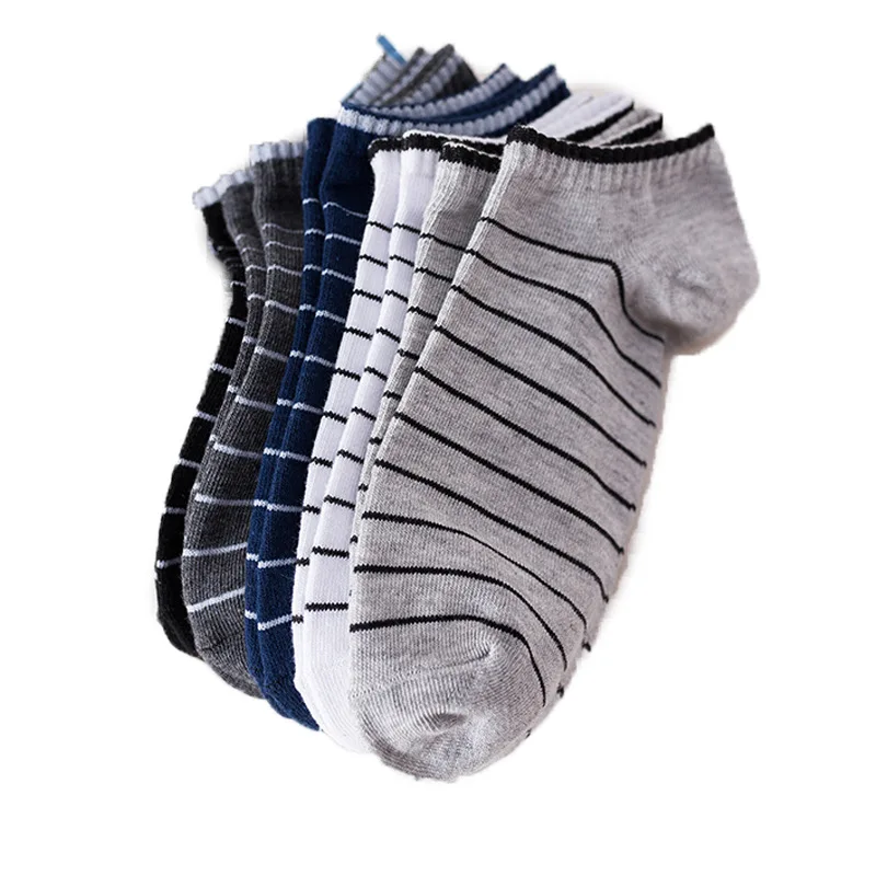 

5 Pairs New Summer Men Socks Short Ankle Socks Cotton College Style Lines Black Casual Sock Size 39-43