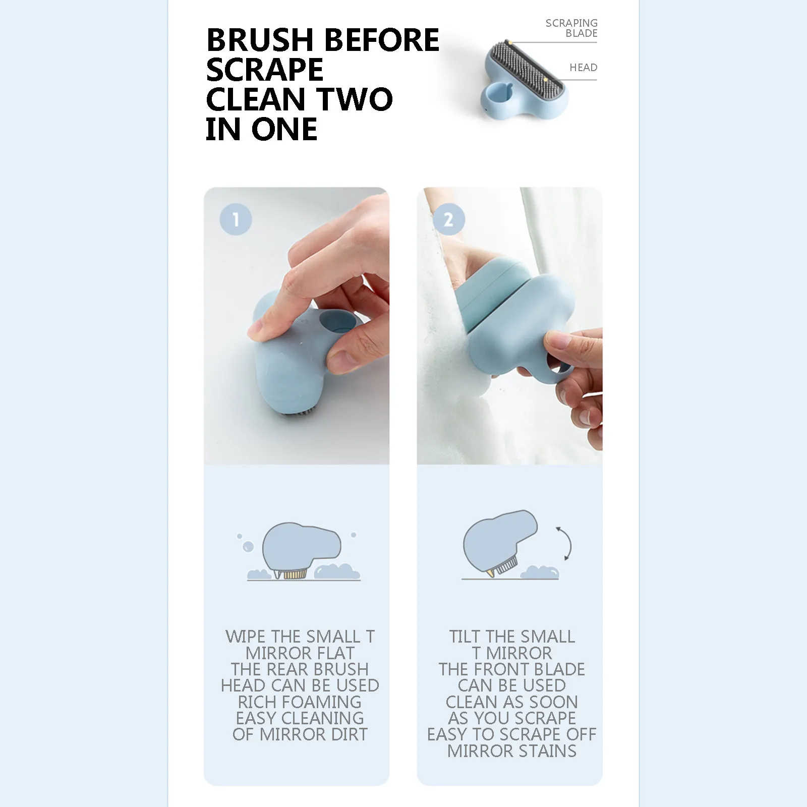 

2pcs Mirror Cleaning Brush Glass Cleaning Tools Accessories Window Cleaner Glass Cleaning Wipe Household Cleaner Glass Clean