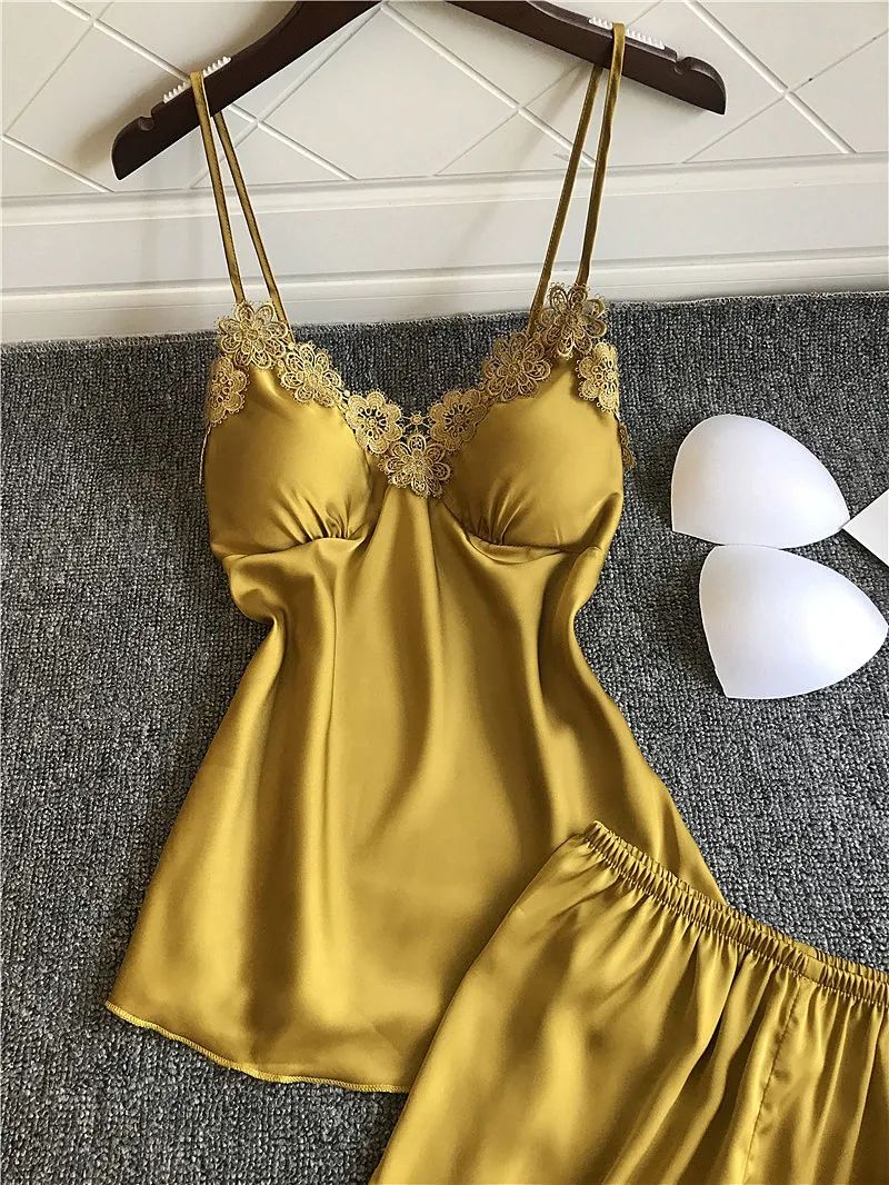 Комплект пижамный Женский шелк цвет в ассортименте M L XL XXL 2 шт/комплект|Комплекты