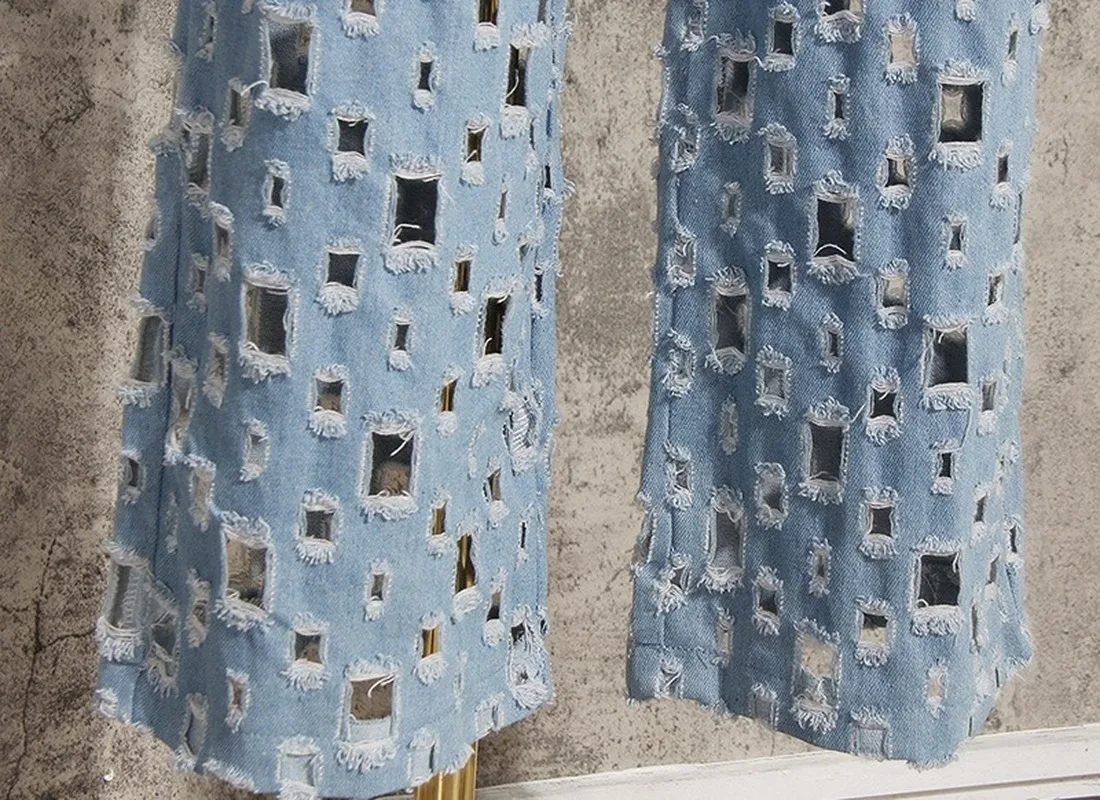 

Hollow Wide Leg Pants Women High Waist Ripped Holes Loose Autumn Denim Trousers Women Fashion Clothing Jeans Woman 2021 Trend