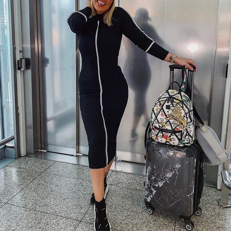 

4pcs/pack Women Skinny Dresses High Quality Casual Dress Striped Long Dress Full Sleeve Sexy Ladies Patchwork Turtleneck Top