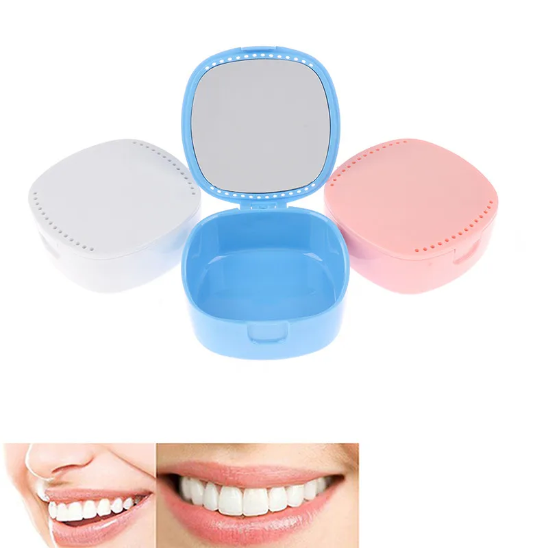 

1pc Dental Denture Storage Box with Mirror Glass Teeth Cleaning Tools Dental Fasle Teeth Bath Case Tooth Appliance Container