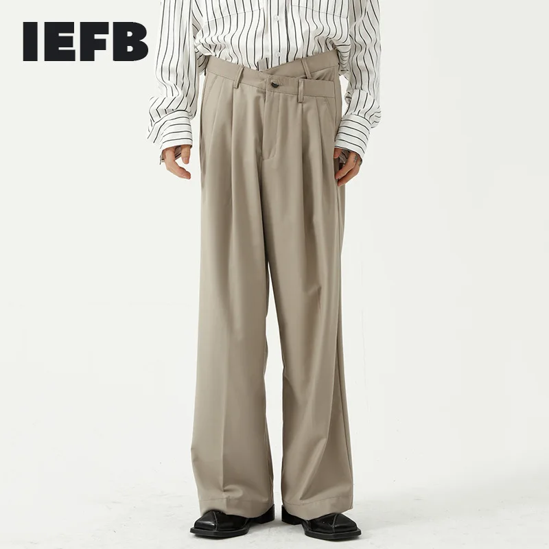 

IEFB Autumn Men's Suit Pants Korean Casual Loose Trend Waist Design Black Wide Leg Pants 2021 New Straight Long Pants 9Y8507