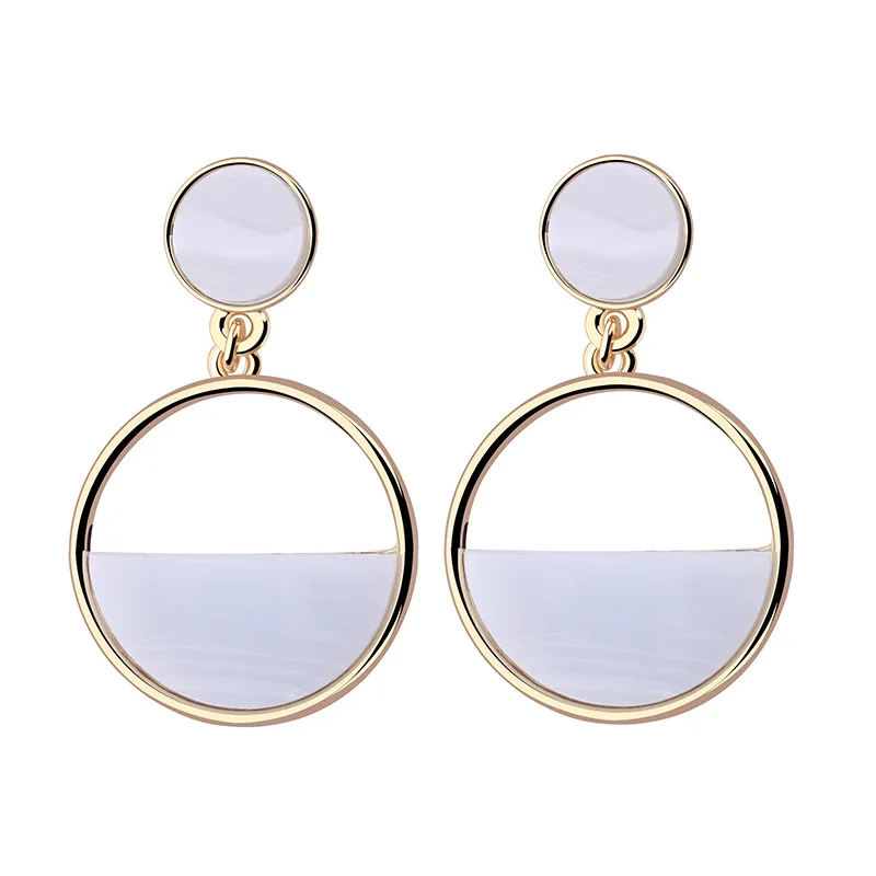 

Minar Unique Minimalist Geometrical Round White Alloy Resin Dangle Earings for Women Fashion Hollow Out Earings Party Jewellery