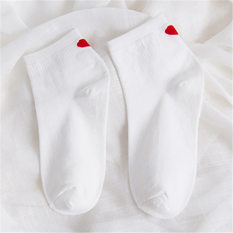 White Heel Tube Новые модные женские носки-трубы средней высоты на каблуке в стиле Харадзюку; милые женские повседневные носки с принтом в виде красного сердца; Meias; обувь для колледжа - Цвет: White Heel Tube