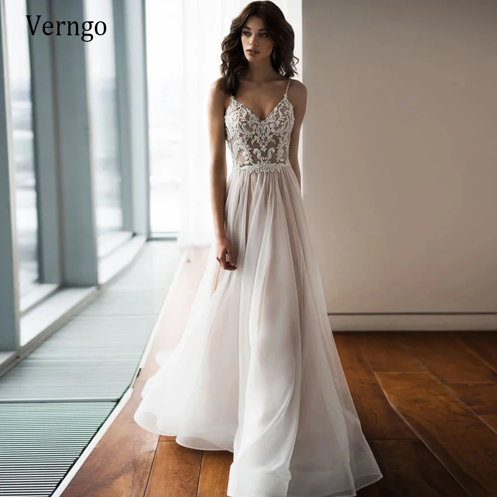 Verngo Бледно розовый с кружевными аппликациями тонкое свадебное платье 2021 на