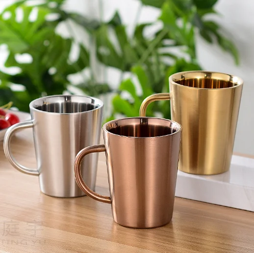 

Stainless Steel Double Layer Coffee Cup Creative Water Cup Heat Insulation and Anti-ironing Household Goods Beer Cup WY40312