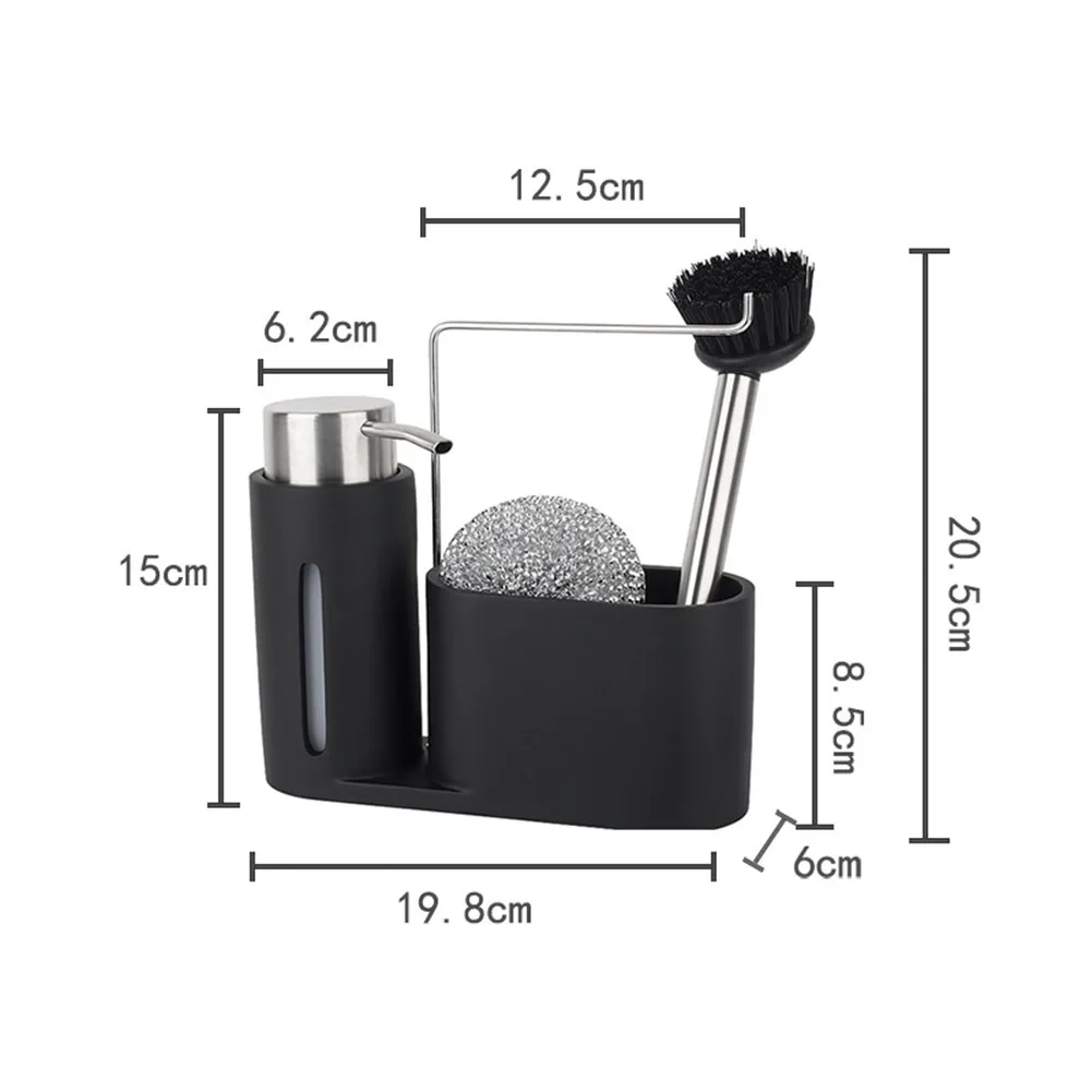 

4PCS Sink Caddy Cleaning Kit Kitchen Caddy With Soap Dispenser Steel Ball And Brush Black Cleaning Group For Kitchen Organizing