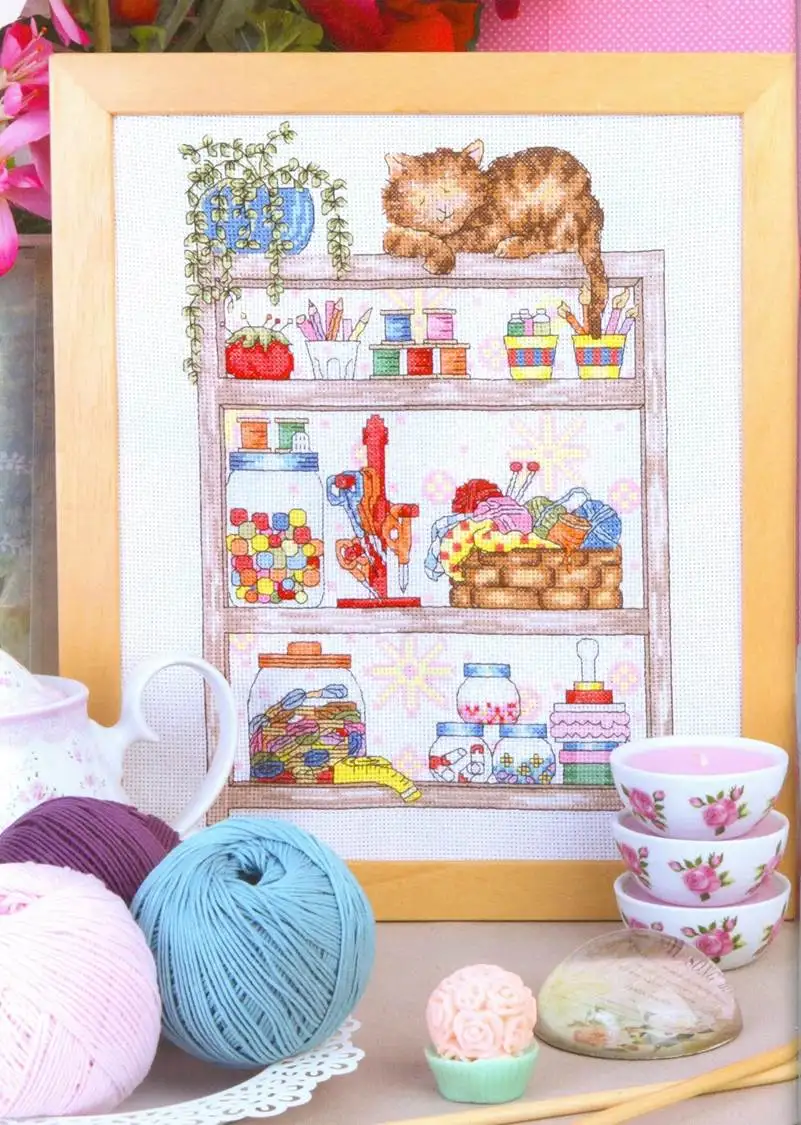 -Кошка на полке ручной работы вышивка крестиком холст 14 карат наборы для вышивки 1