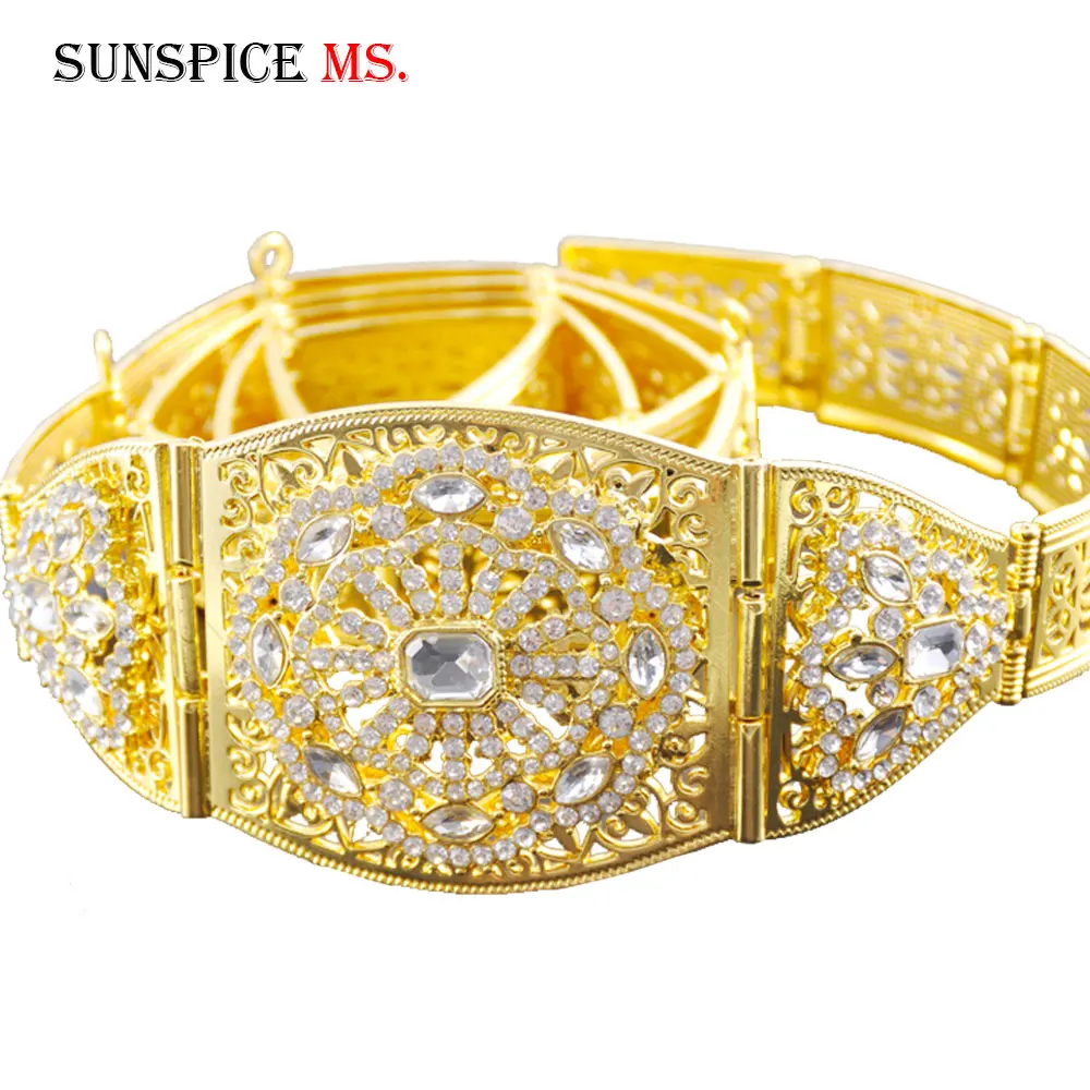 SUNSPICE-MS, марокканский женский кафтан с поясом, золотой цвет, этнический Свадебный абайя, ювелирное изделие, кристалл, цветок, талия, цепь, свадебный подарок