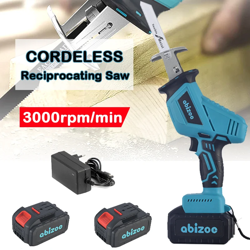 

Cordless Reciprocating Saw 20V Electric Saw One-Handed Chainsaw with 4 Blades For Wood Metal Chain Saws Cutting Power Tool