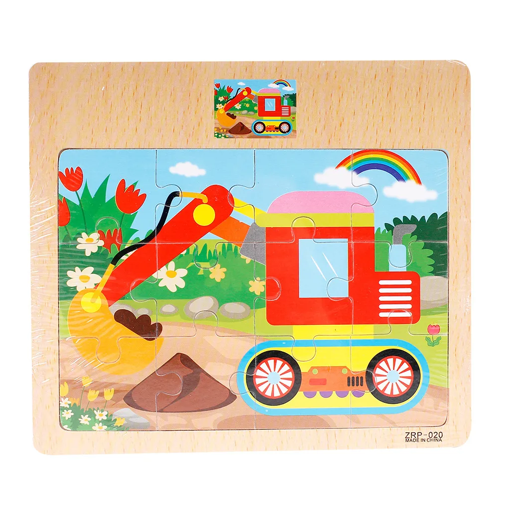 

Children Edacational Toys Puzzles For Kids Cartoon Animal Traffic Learning Cognitive Puzzle Wooden Puzzles Game 12Pcs