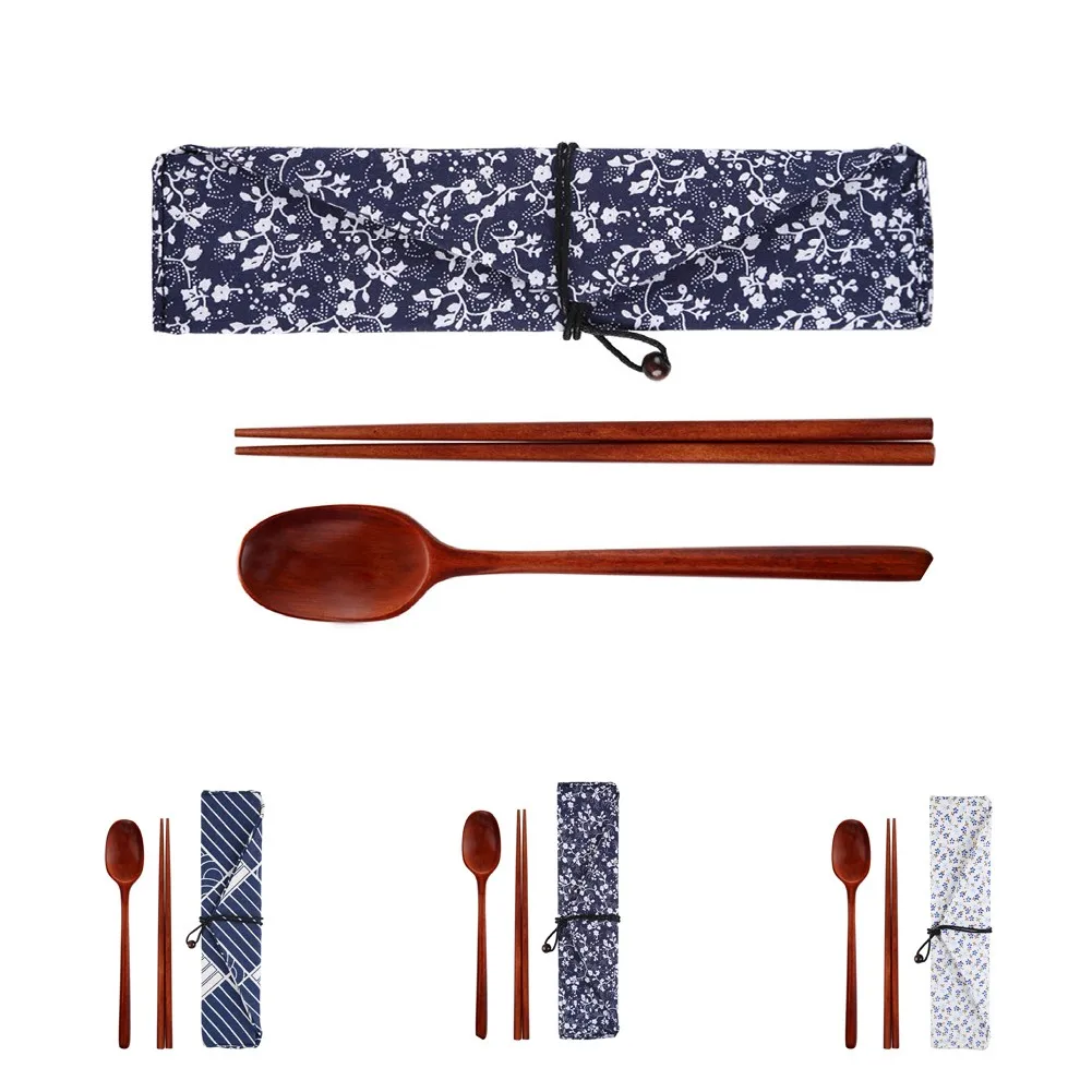 

2 Pcs Tableware Chopsticks /chopsticks/Spoon Wooden Chopsticks Spoons Forks Picnic Tableware Cloth Japanese Style Bag Set