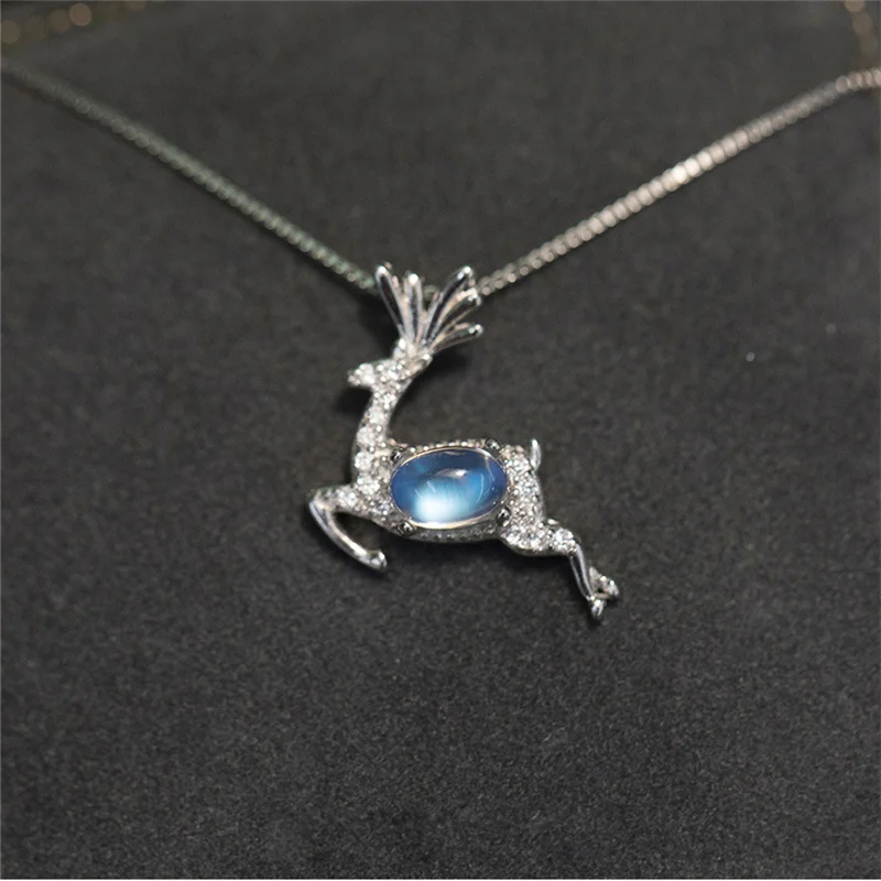 

Top Grade 925 Sterling Silver Necklace For Lady Party Accessories Trendy Moonstone Deer Pendant Necklace Women Jewelry Present