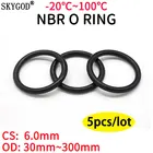 Уплотнительное кольцо из бутадиенового каучука, 5 шт., толщина CS 6 мм, OD 30  300 мм, прокладка из нитрильного бутадиенового каучука, масляная шайба, круглая, Черная