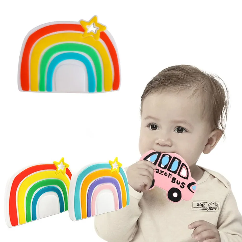 

Детский силиконовый Прорезыватель для зубов, грызунки, пищевой Радужный Прорезыватель для зубов, подарок для кормления, не содержит Бисфен...