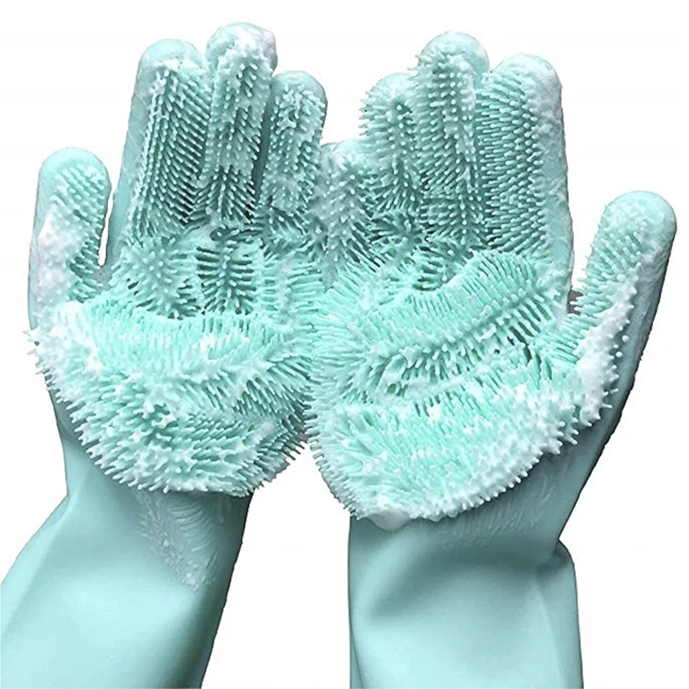 

Magic Silicone Dishwashing Scrubber Reusable Dish Washing Gloves Sponge Rubber Scrub Gloves for Kitchen Bathroom Pet Car 1 Pair