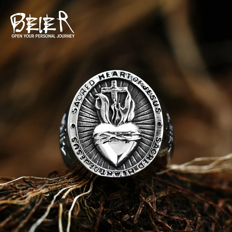 

Beier New Style Son of God 316L Stainless Steel Ring Vintage Catholic Christian Jesus Cross Rings For men Punk Jewelry Wholesale