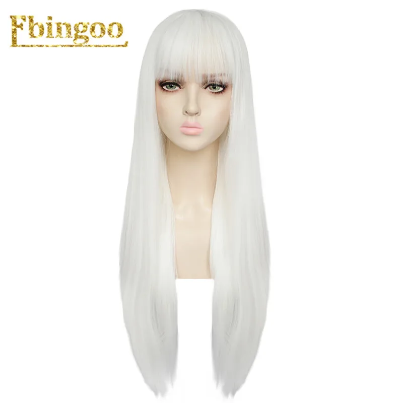 Ebingoo Hair cap+ белый высокотемпературное волокно Peruca Perruque натуральный прямой длинный синтетический парик с челкой для женщин