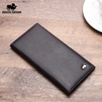 bison denim black genuine leather long purse bag wallet for men business thin wallet luxury brand design handy slim male wallet