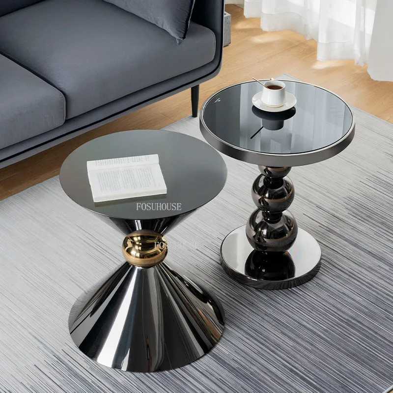 Nordic Coffee Table Stainless Steel Modern Minimalist Living Room Sofa Side Glass Corner Balcony Small Round Tables | Мебель