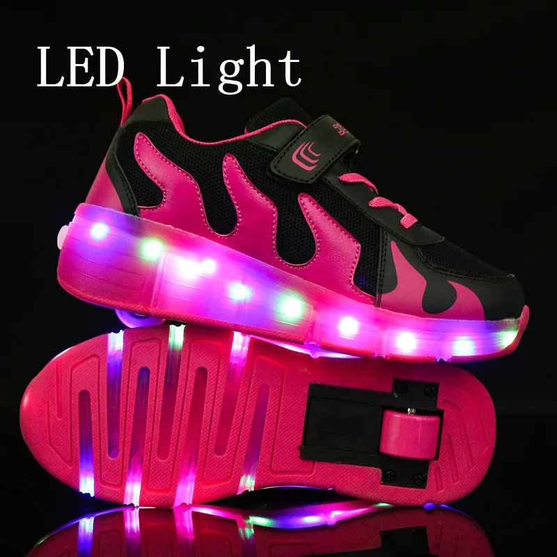 

Blue Pink White Fashion Girls Boys LED Light Roller Skate Shoes For Children Kids Sneakers With Wheels One wheels