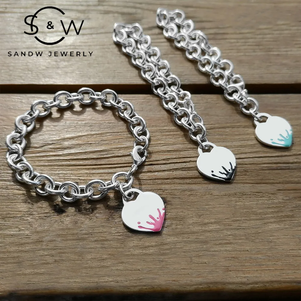 

Women sterling silver S925 light luxurys charm jewelry heart-shaped water drop enamel bracelet original 1:1 wedding accessories