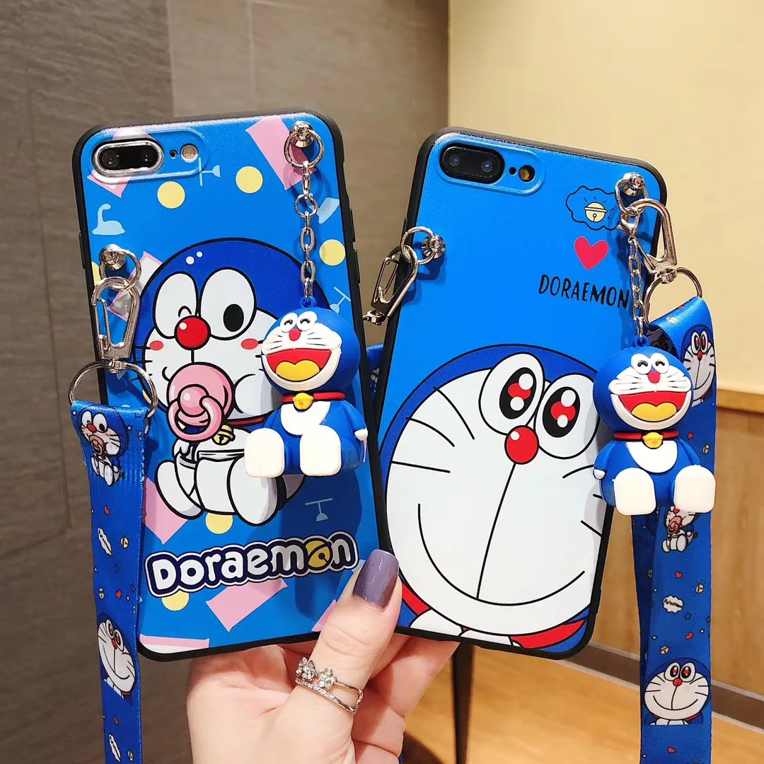 Милый мультяшный комплект Doraemon чехол для телефона с ремешком iPhone 6 7 8plus 11 12 13 14pro X XS