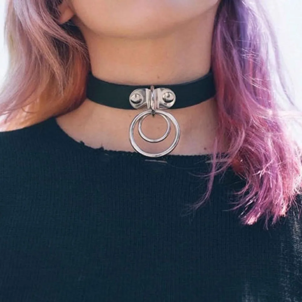 

Unusual necklace white Leather Chokers Vintage Gothic Jewelry Accessories Goth metal chain Necklaces for Women Collier students