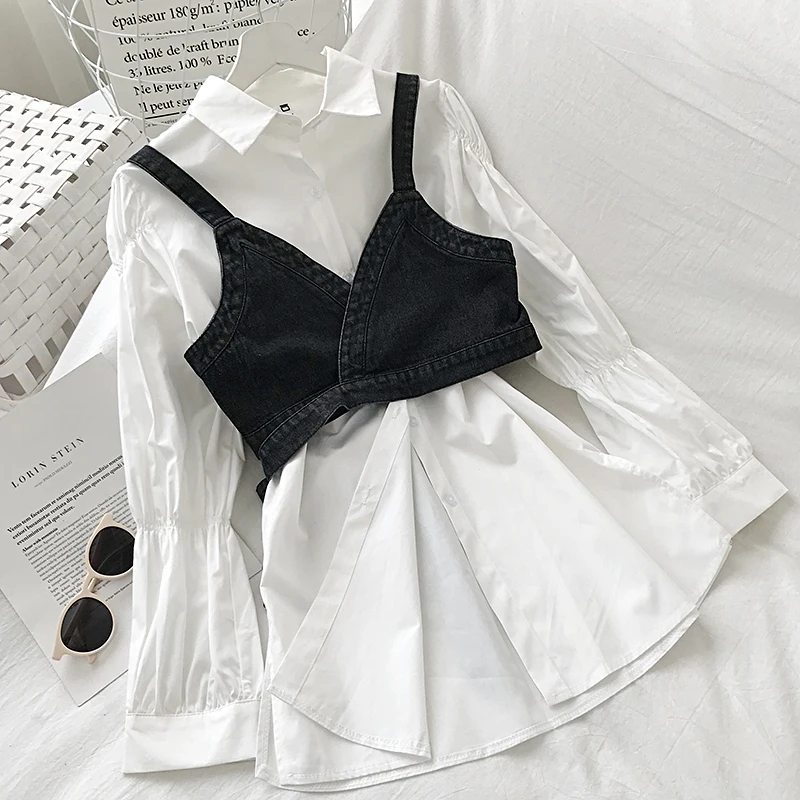 Комплект из 2 предметов облегающий джинсовый жилет на бретельках с V-образным